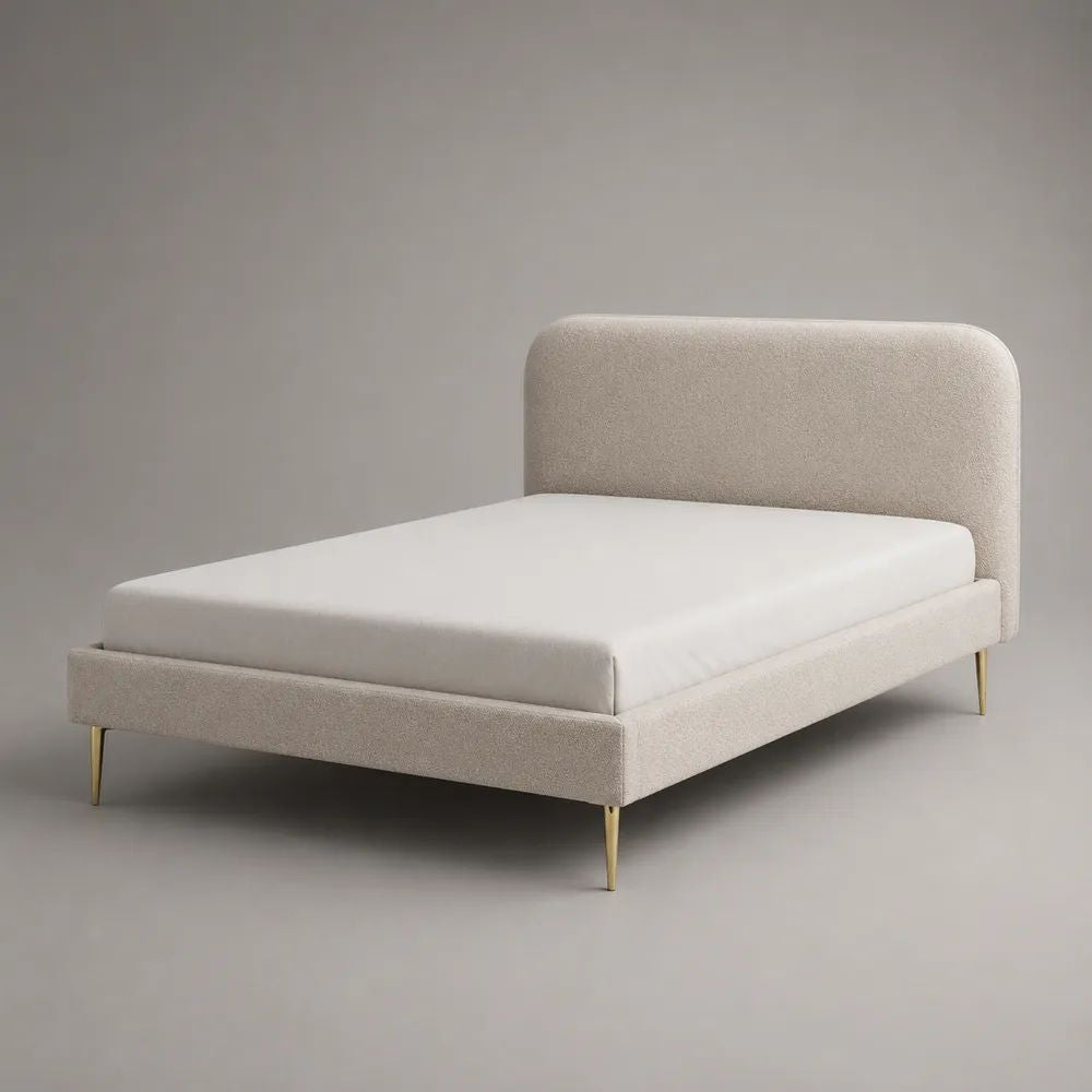 Struttura letto matrimoniale imbottita 160 x 200 cm in bouclé di poliestere beige e oro con testiera arrotondata e rete a doghe