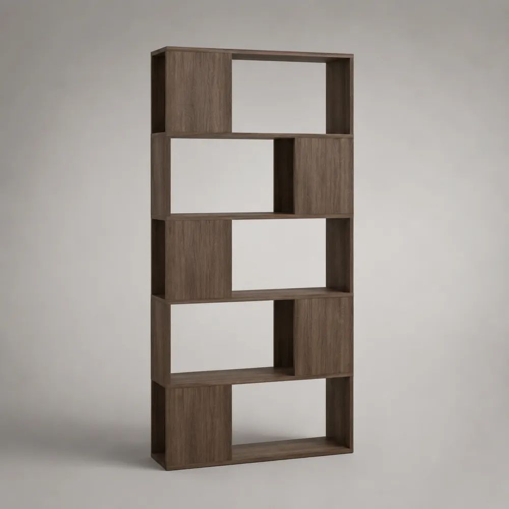 Libreria a giorno rettangolare in pannello truciolare, 5 livelli, marrone noce, 80 x 25 x 180 cm