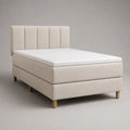Letto boxspring matrimoniale completo in tessuto beige 160 x 200 cm con testiera, materasso e topper, 170 x 210 x 120 cm