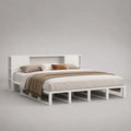 Letto matrimoniale bianco 180 x 200 cm con testiera libreria, struttura in acciaio e MDF, dimensioni 240 x 214 x 110 cm