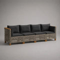 Set divano modulare da giardino 4 pezzi e 4 posti in rattan PE grigio e legno di acacia con cuscini antracite, 270 × 75 × 73 cm
