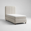 Letto continentale singolo 90 × 200 cm beige con materasso, sovramaterasso e testiera imbottita in tessuto bouclé