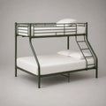 Letto a castello 3 posti in acciaio verde oliva scuro, 200 x 145 x 170 cm, reti da 90 x 190 cm e 140 x 190 cm