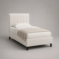 Letto singolo imbottito 99 x 214 x 110 cm per materasso 90 x 200 cm, testiera a canali verticali, rivestimento in tessuto crema e piedi neri