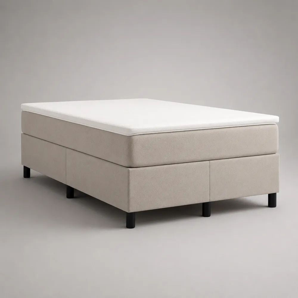 Letto boxspring matrimoniale 160 × 200 cm beige con 2 basi, materasso a molle insacchettate e topper in schiuma