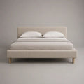 Struttura letto matrimoniale imbottita in tessuto bouclé beige, rete 160 x 200 cm, dimensioni 176 x 218 x 105 cm
