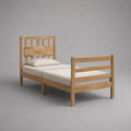 Letto singolo in legno naturale con rete a doghe, 99 x 208 x 110 cm, materasso 90 x 200 cm