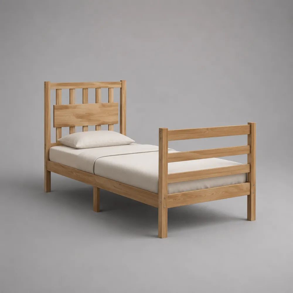 Letto singolo in legno naturale con rete a doghe, 99 x 208 x 110 cm, materasso 90 x 200 cm