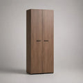 Scarpiera alta rettangolare a 2 ante in truciolare melaminico, marrone rovere e nero, 70 x 35 x 180 cm