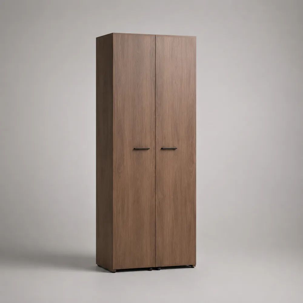 Scarpiera alta rettangolare a 2 ante in truciolare melaminico, marrone rovere e nero, 70 x 35 x 180 cm