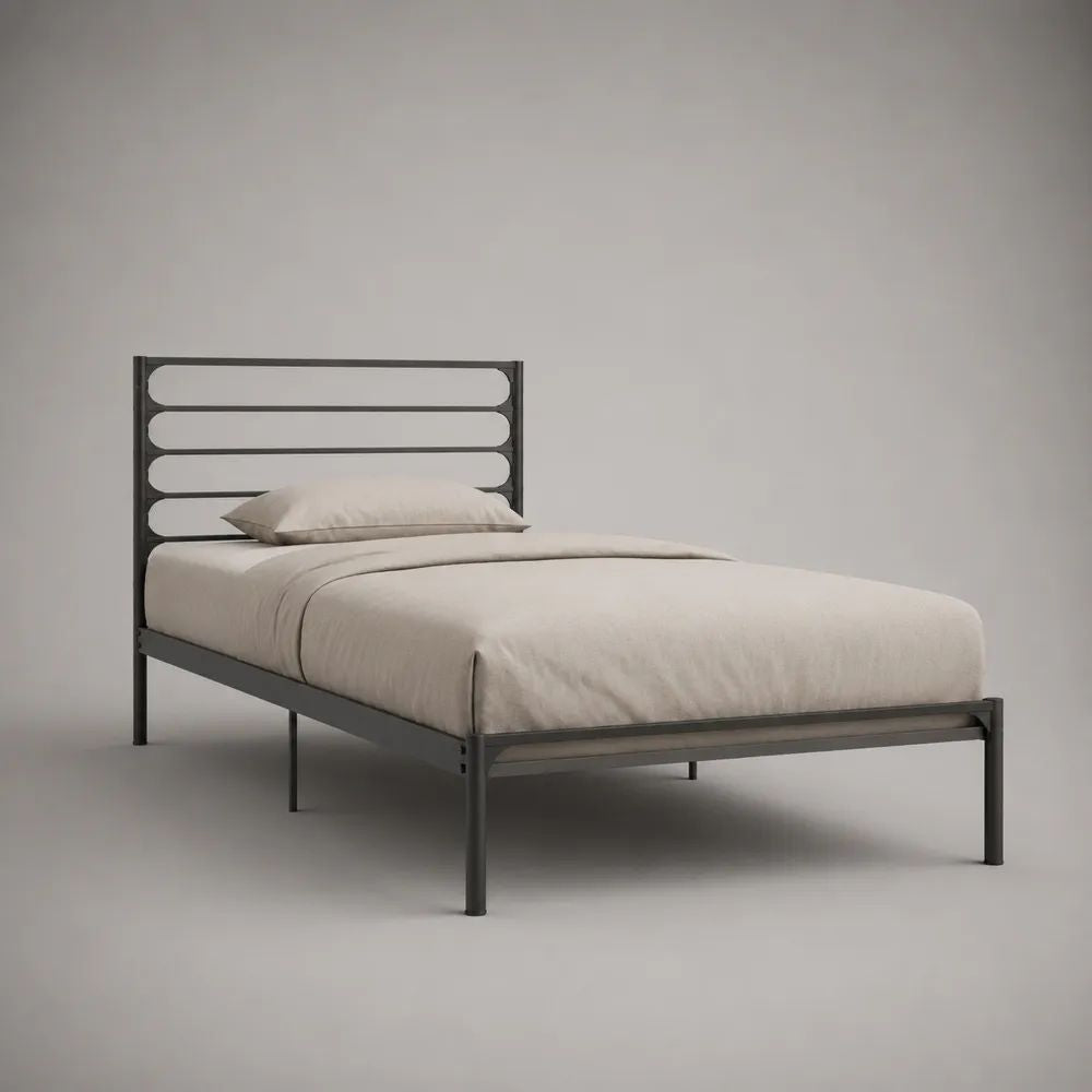 Letto singolo in acciaio antracite con rete, per materasso 90 x 200 cm, dimensioni 96 x 208 x 100 cm