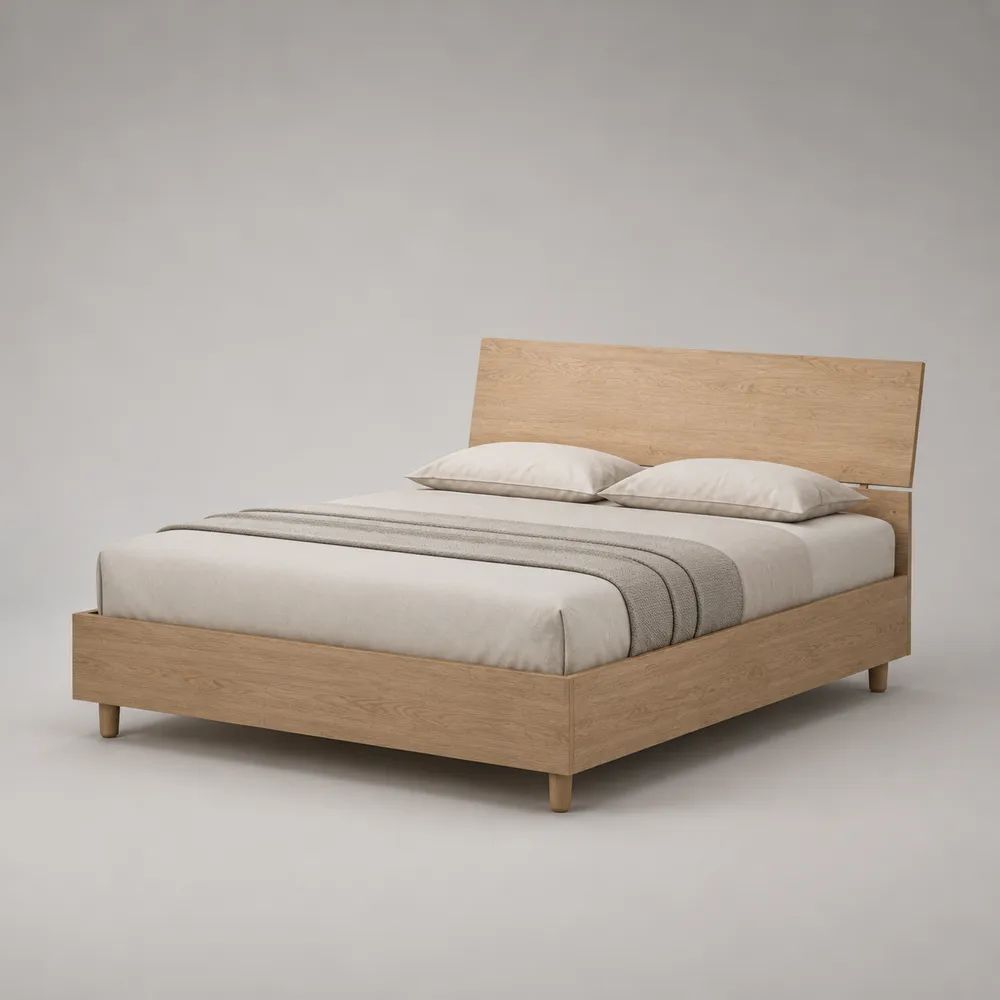 Letto matrimoniale 160 x 200 cm in MDF impiallacciato rovere naturale, 168 x 208 x 100 cm