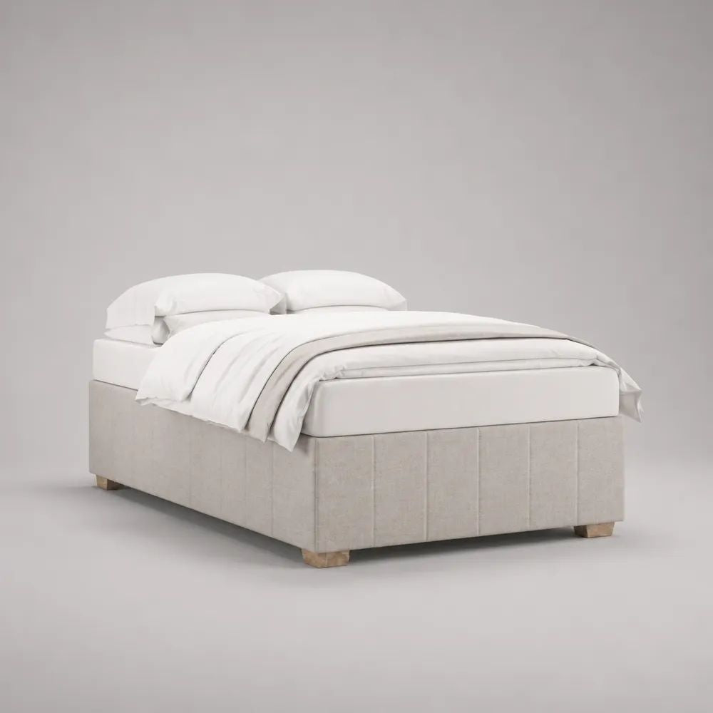 Struttura letto matrimoniale imbottita 170 x 210 x 42 cm per materasso 160 x 200 cm, in poliestere e MDF, beige chiaro, senza testiera
