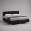 Letto matrimoniale imbottito nero 160 x 200 cm con testiera pannellata, rete a doghe e piedini in legno