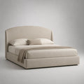 Letto matrimoniale imbottito beige 160 x 200 cm in poliestere con testiera arcuata