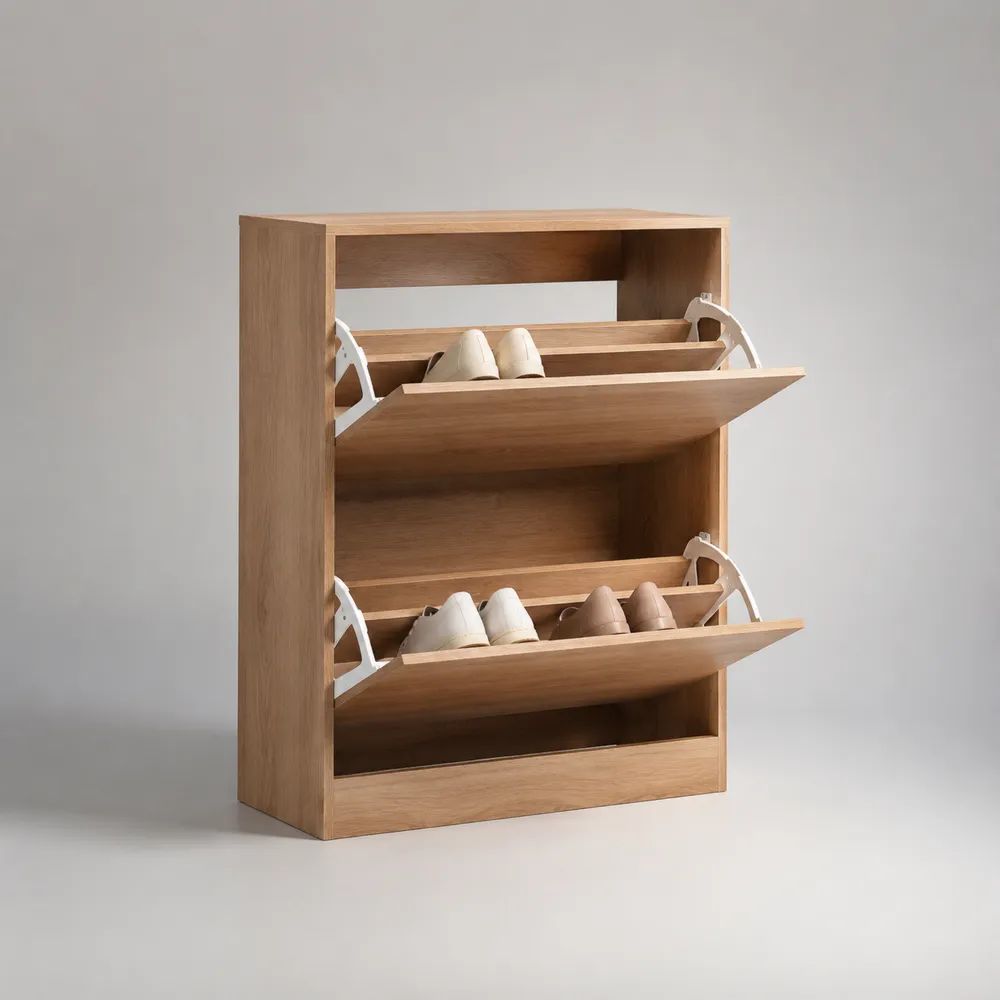 Scarpiera salvaspazio in pannello truciolare melaminico con 2 ante ribaltabili, rovere naturale e bianco, 80 × 24 × 100 cm