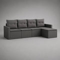 Divano angolare da giardino a 4 posti in polipropilene con penisola destra e cuscini, grigio antracite/grigio scuro, 257 × 160 × 84 cm