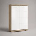 Scarpiera rettangolare a 2 ante con 6 ripiani regolabili in pannello truciolare melaminico, bianco e rovere chiaro, 80 x 35 x 120 cm
