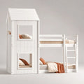 Letto a castello per bambini a forma di casetta in pino massello bianco, 2 posti letto da 90 x 200 cm, dimensioni 208 x 104 x 218 cm