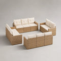 Set di divani da giardino 4 pezzi da esterno, 10 posti, in rattan PE beige con cuscini crema, 2 divani da 190 x 75 x 78 cm e 2 divani da 135 x 75 x 78 cm