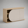 Scarpiera da ingresso a 2 ante in truciolare melaminico e MDF, rovere chiaro e greige, 120 × 35 × 75 cm
