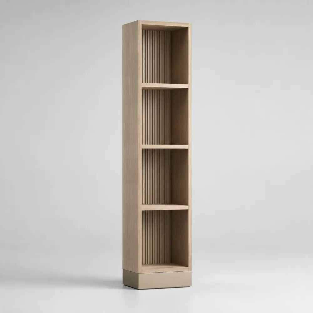 Libreria stretta a colonna in MDF effetto rovere chiaro e beige con 4 vani, 35 x 30 x 180 cm